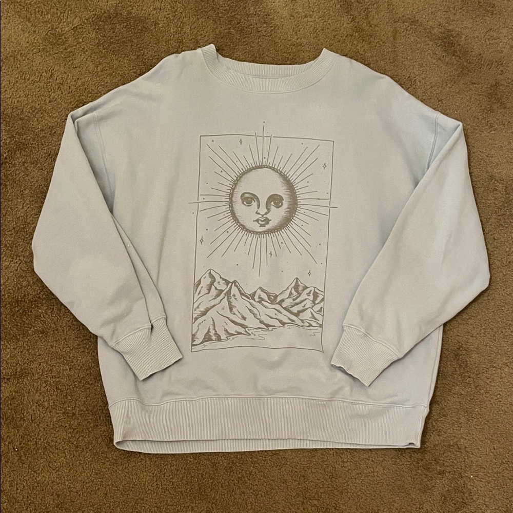 American Eagle Outfitters White Sun Graphic Crewneck Sweater